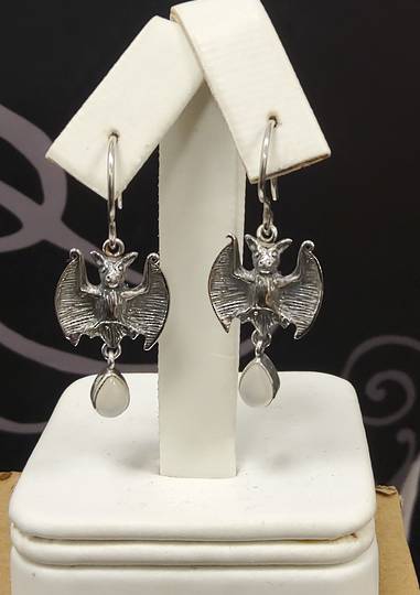 Sterling Silver Bat and Moonstone Drop Earrings image 0